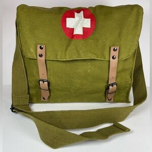 Military vintage-style canvas medic crossbody messenger bag